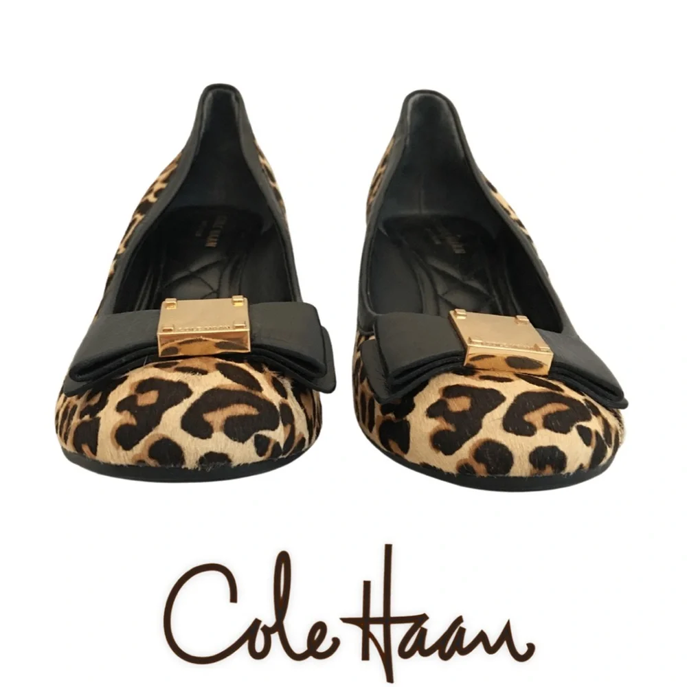 Cole Haan Leopard Print Wedge Ballet Flats with Gold Accent